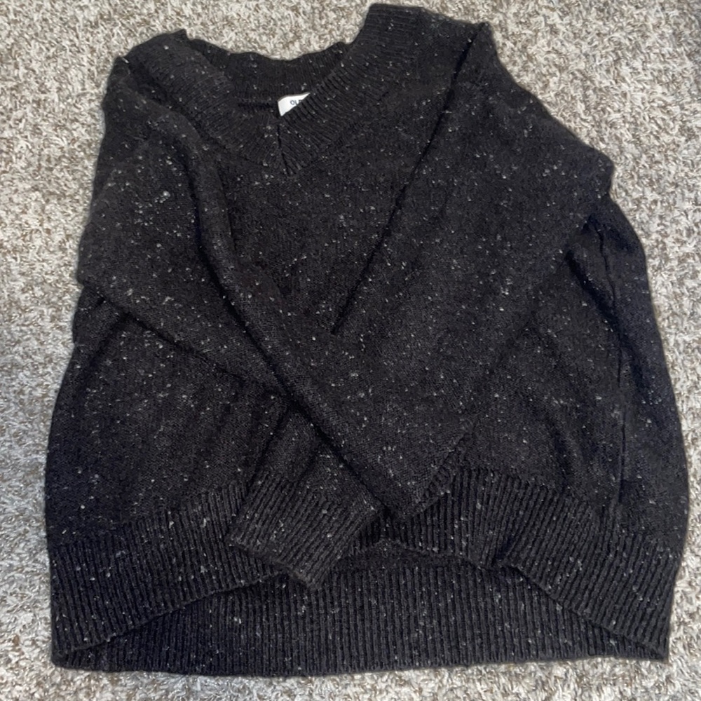 Old Navy off the shoulder sweater, Size M, Black with white spots, Worn 3 times